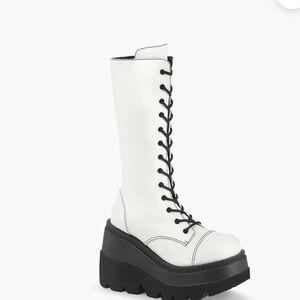 Demonia White Platform Lace-Up Boots for RAVES!